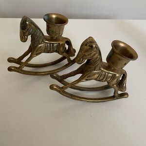 Vintage Brass Rocking Horse Candle Holders